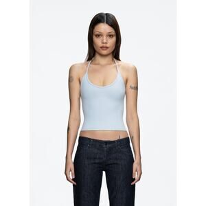 Tank Air Half Moon Halter Tank Top - XS Baby Blue